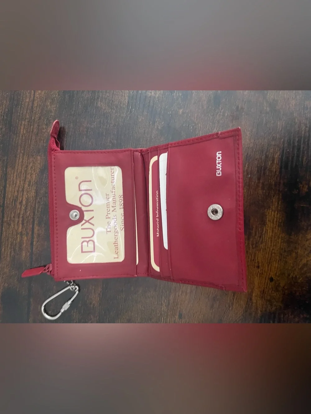 Buxton Red Leather Zip Coin Pouch with Key Clip